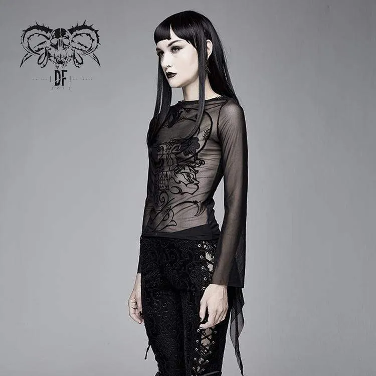Damen Goth schiere Flare Ärmeln Mesh Tops