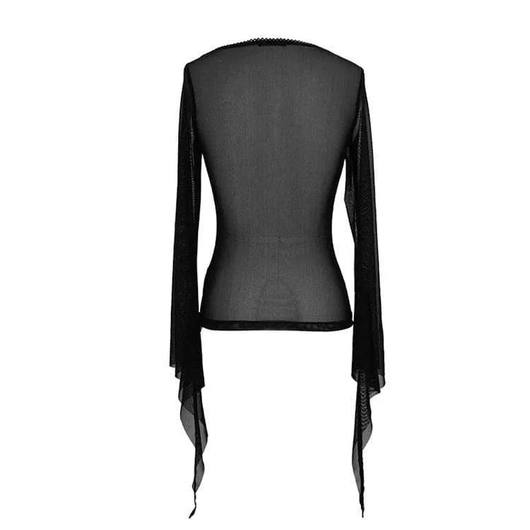 Damen Goth schiere Flare Ärmeln Mesh Tops