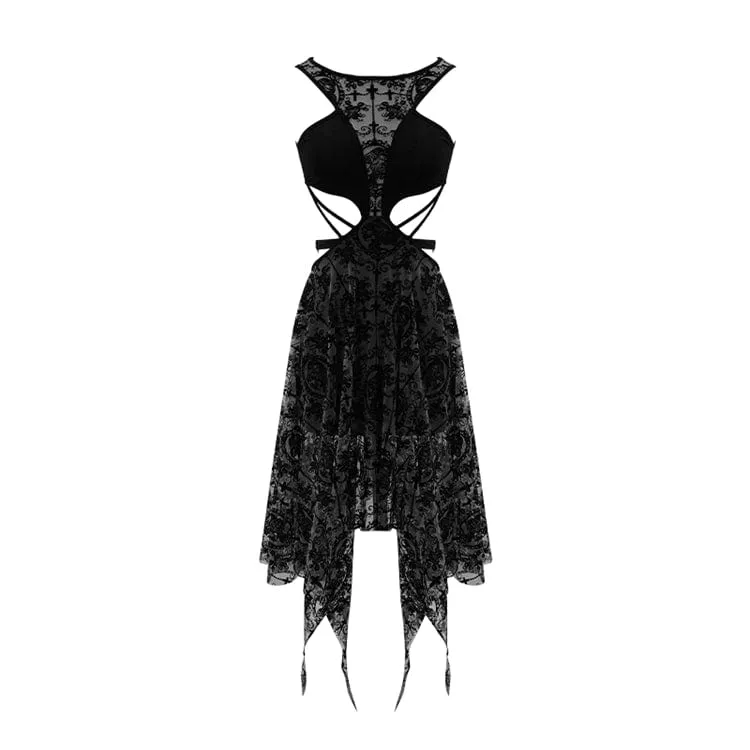 Frauen Goth aushöhlen unregelmäßigen Blumenkleid
