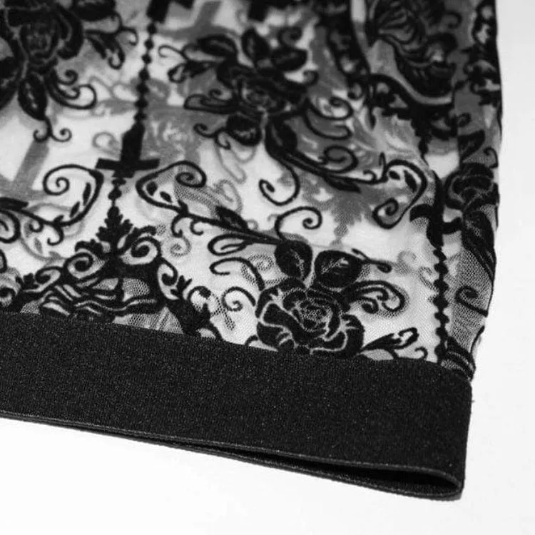 Damen Goth schiere floraler Spitze Leggings