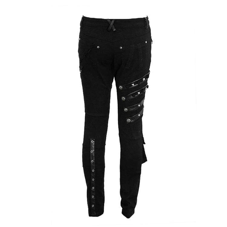 Herren Punk Schnürung Träger Straight-Leg Hose