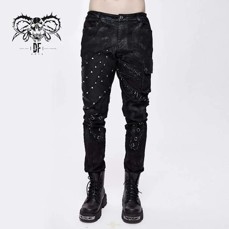 Herren Punk Nieten Straight-Leg Hose