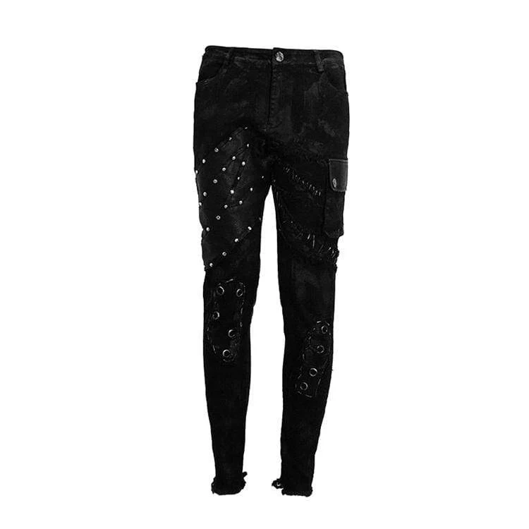 Herren Punk Nieten Straight-Leg Hose