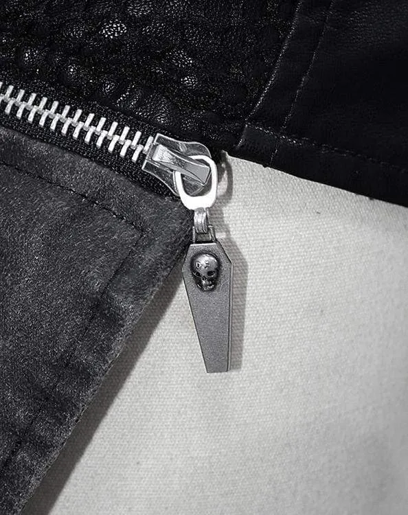 Damen Punk Stehkragen Nieten Schnürung Kunstpelz Jacke