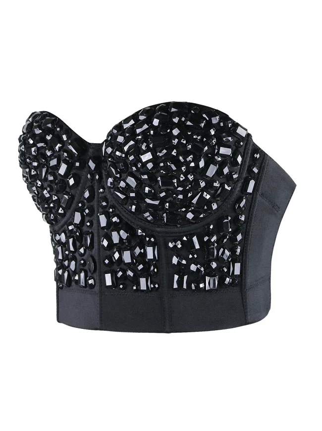 Damen Punk Strass Push Up BH Clubwear Party Bustier Crop Top