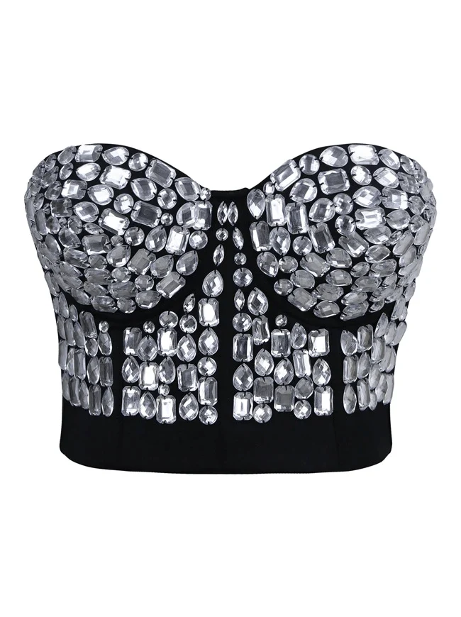 Damen Punk Strass Push Up BH Clubwear Party Bustier Crop Top