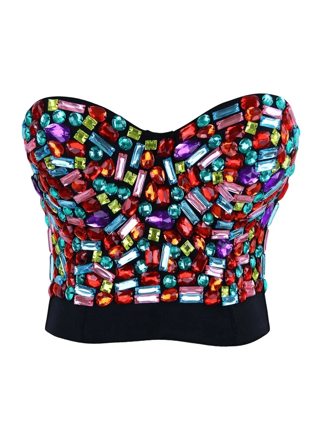 Frauen bunte Strass Push Up Bra Clubwear Party Bustier Crop Top