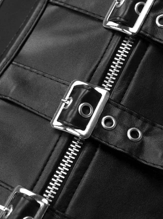 Damen Rock Steampunk Kunstleder Stahl ohne Knochen Vollbrust Korsett Weste