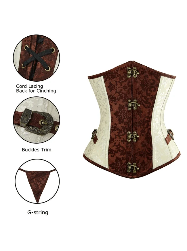 Damen Retro Brocade Spiral Steel ohne Knochen Unterbrust Korsett mit Schnallen