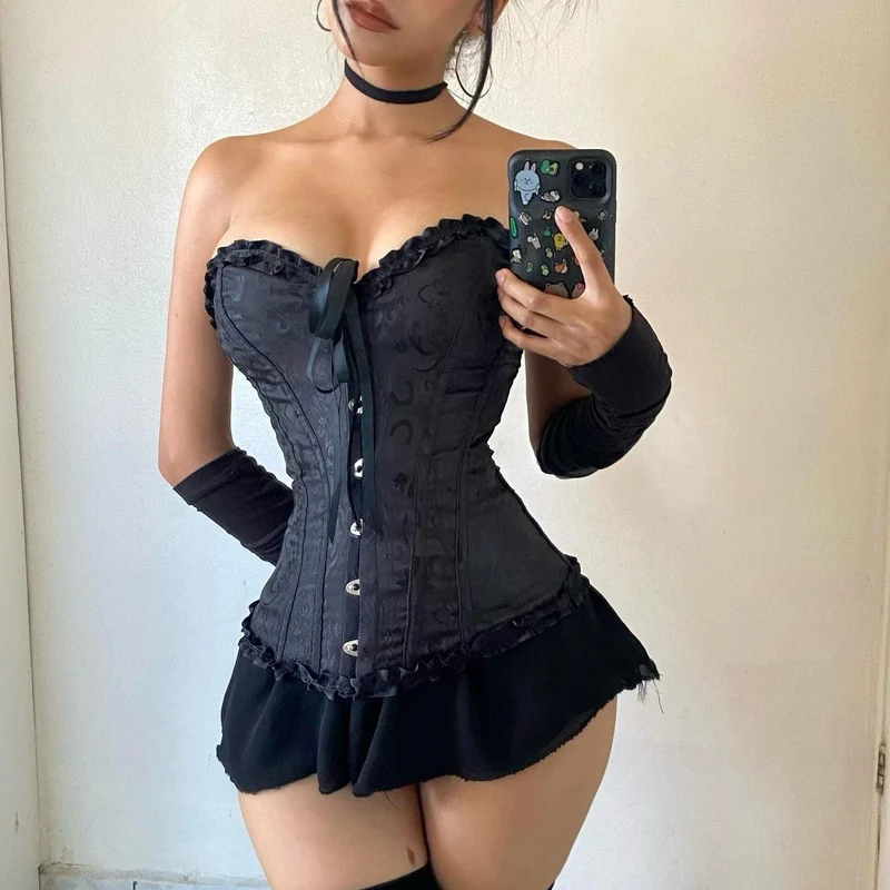 Frauen Burlesque Brokat Hochzeit Braut Tanz Bustier Korsett