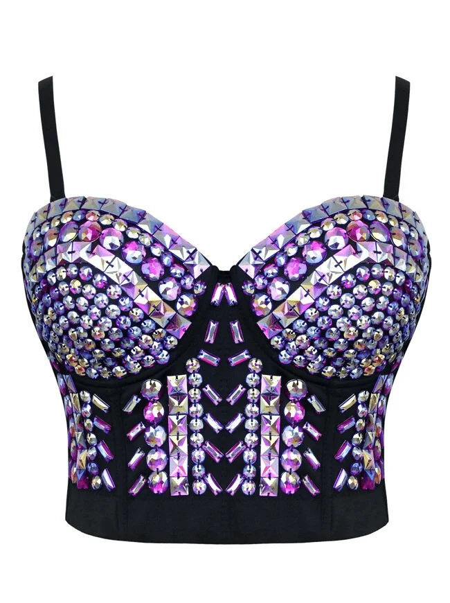Damen Steampunk Nieten Nieten Perlen Clubwear Bustier Crop Top BH