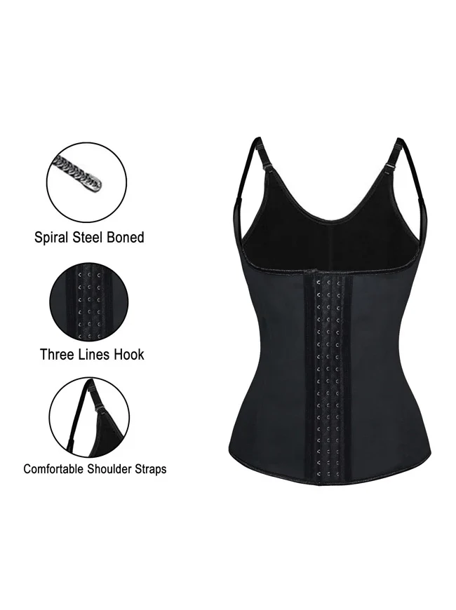Damen Stahl ohne Knochen Latex 3 Hakenreihen Unterbrust Sport Workout Taille Trainer Body Shaper Korsett Weste