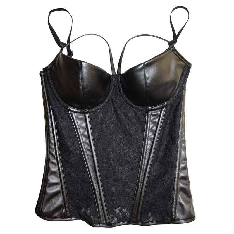 Damen Steampunk Gothic Kunstleder Lace Korsett Bustier