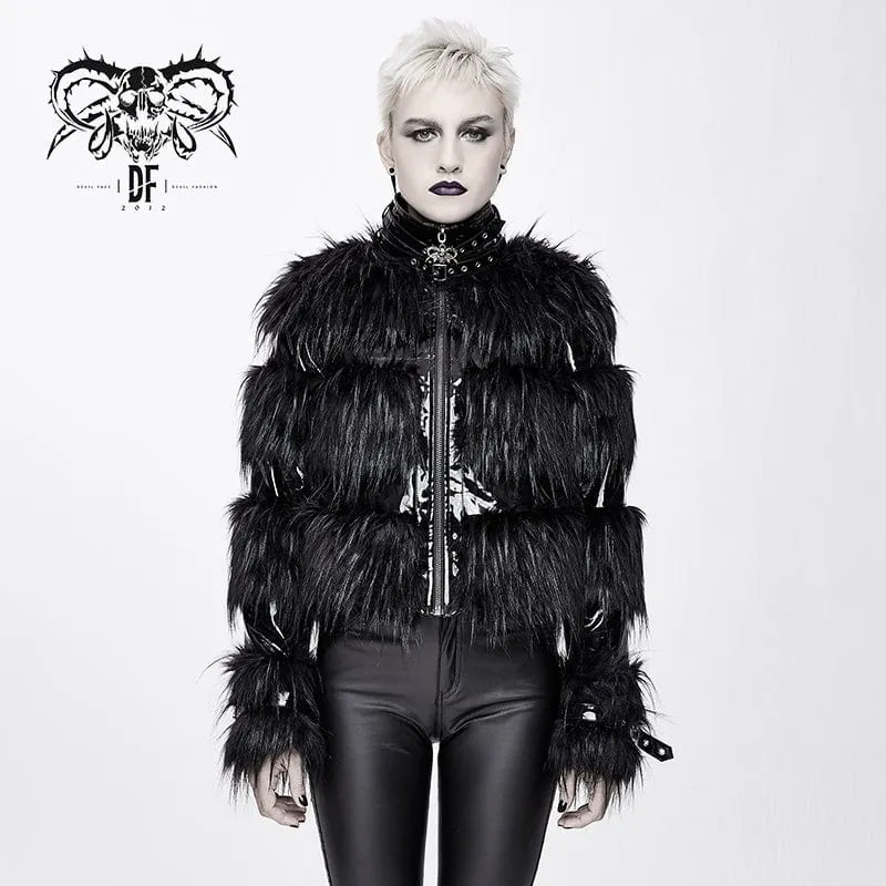 Damen-Punk-Jacken mit Stehkragen und flauschigen PU-Schals