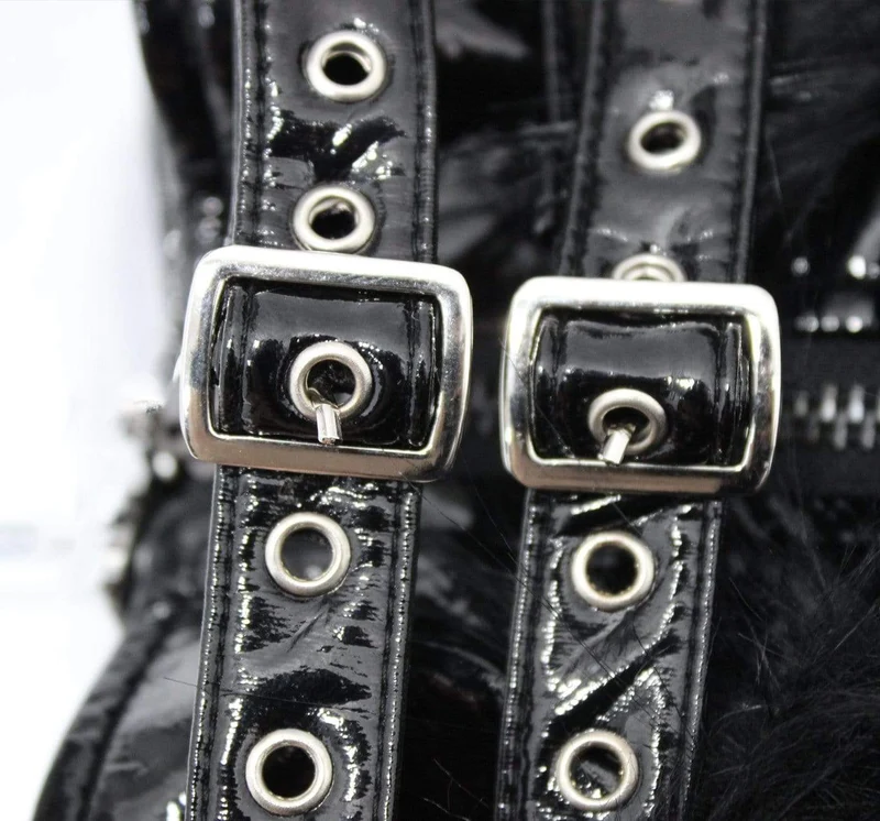 Damen-Punk-Jacken mit Stehkragen und flauschigen PU-Schals