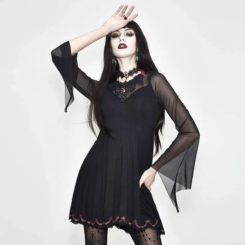 Damen Short Empire Line Schwarz & Rot Punk Kleid