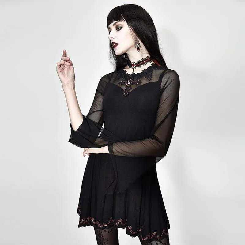 Damen Short Empire Line Schwarz & Rot Punk Kleid