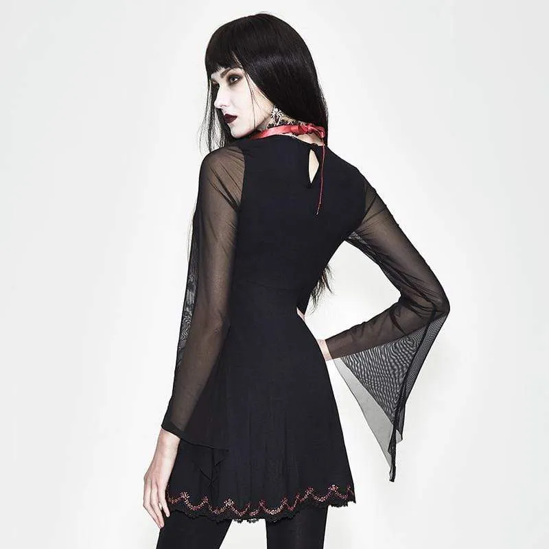 Damen Short Empire Line Schwarz & Rot Punk Kleid