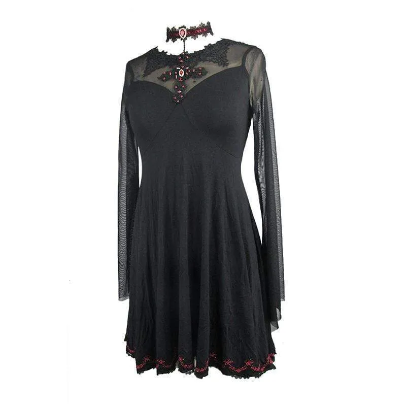 Damen Short Empire Line Schwarz & Rot Punk Kleid