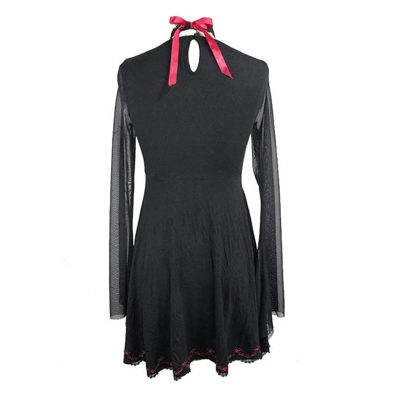 Damen Short Empire Line Schwarz & Rot Punk Kleid