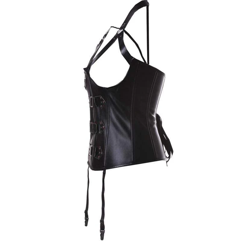 Damenhalfter Schnalle Kunstleder Korsett mit G-String