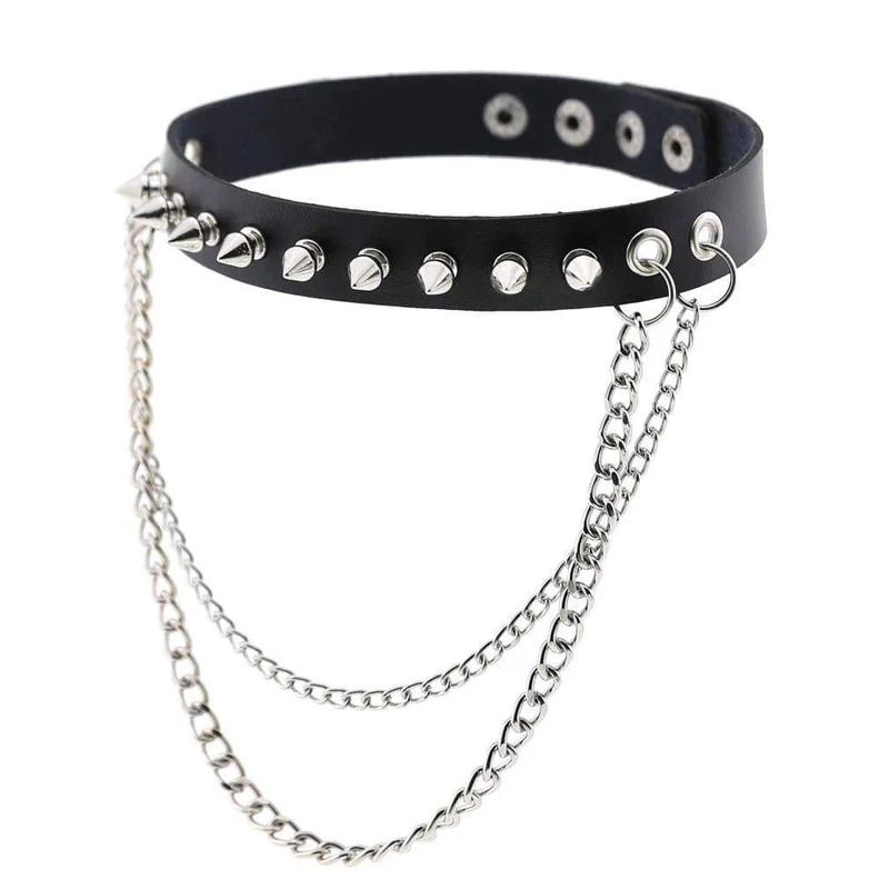 Damen Punk Nieten & Ketten Halsreifen