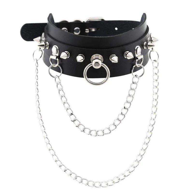 Damen Gothic Nieten & Ketten Breite Halsreifen