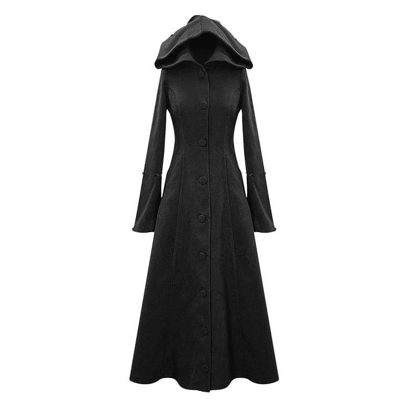 Gothic schwarze Kapuzenkleider für Damen mit abnehmbaren, flauschigen Accessoires