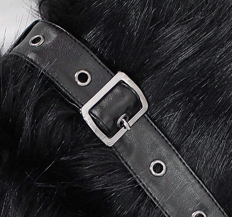 Gothic schwarze Kapuzenkleider für Damen mit abnehmbaren, flauschigen Accessoires