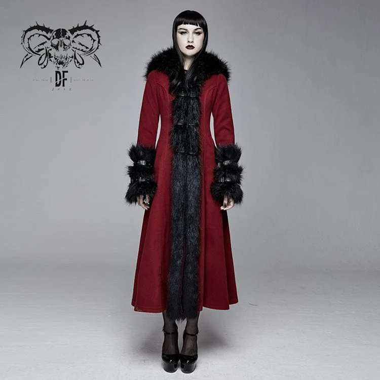Damen Gothic Winter warme Mäntel mit abnehmbaren flauschigen Accessoires