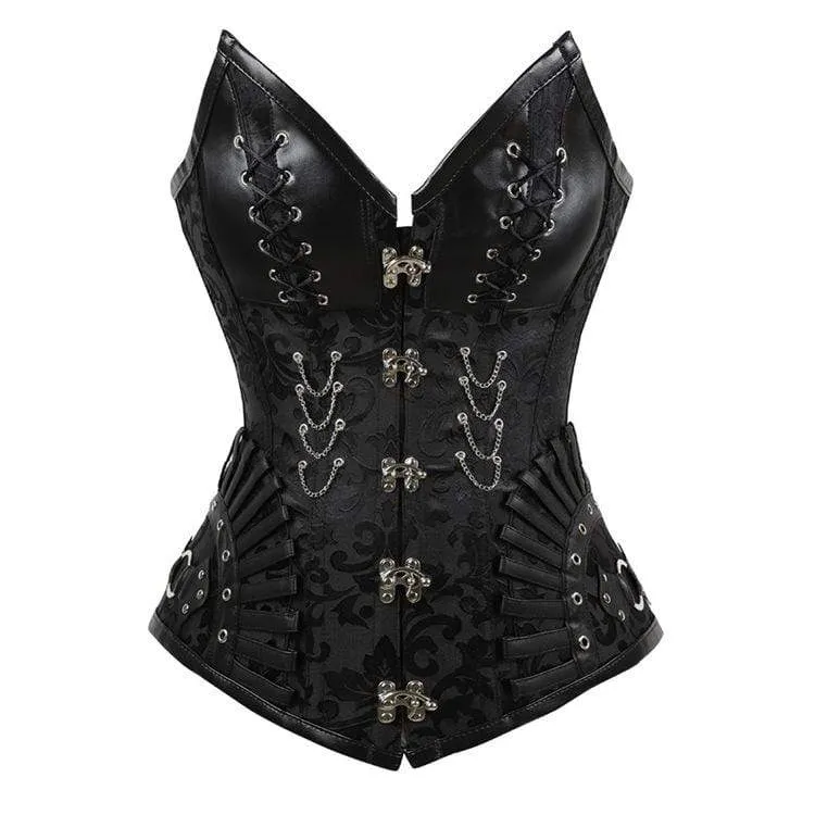 Damen-Vintage-Jacquard-Vollbrustkorsetts mit Schnürung