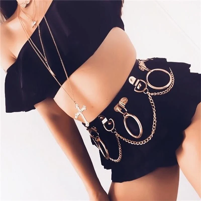 Damen Punk Ringe und Ketten Kunstledergürtel