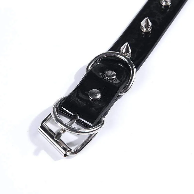 Damen Nieten Pentacle Anhänger PU Halsreifen