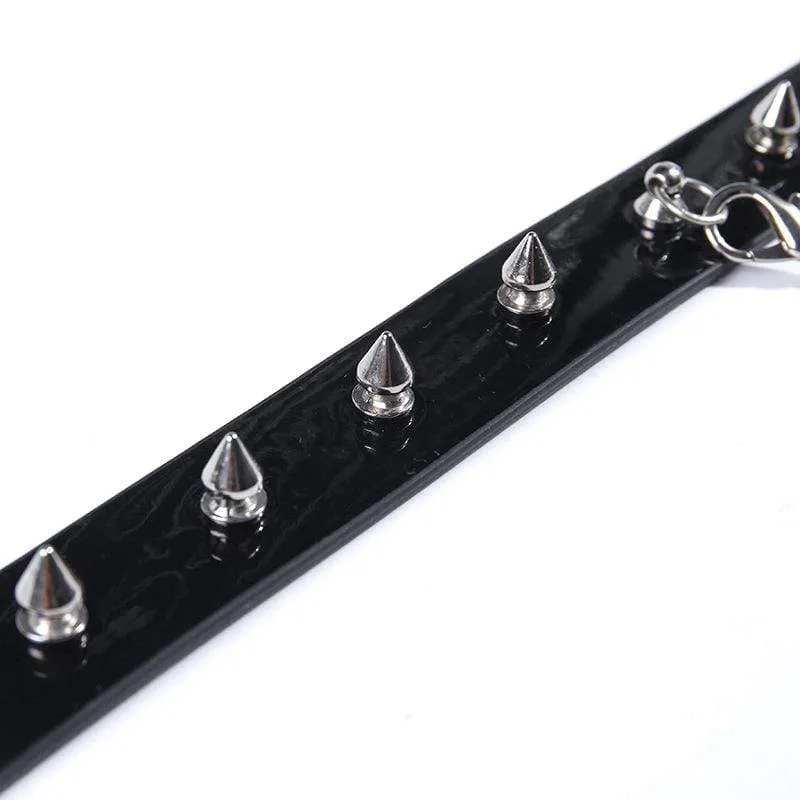 Damen Nieten Pentacle Anhänger PU Halsreifen