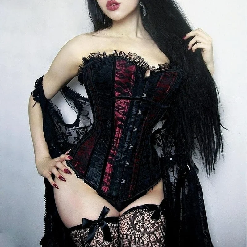 Damen Gothic Buckles Lace Vollbrust Korsetts