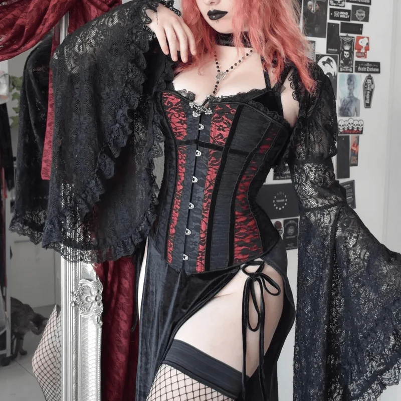 Damen Gothic Buckles Lace Vollbrust Korsetts
