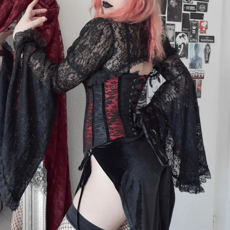 Damen Gothic Buckles Lace Vollbrust Korsetts