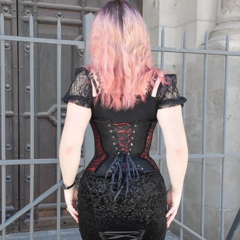 Damen Gothic Buckles Lace Vollbrust Korsetts