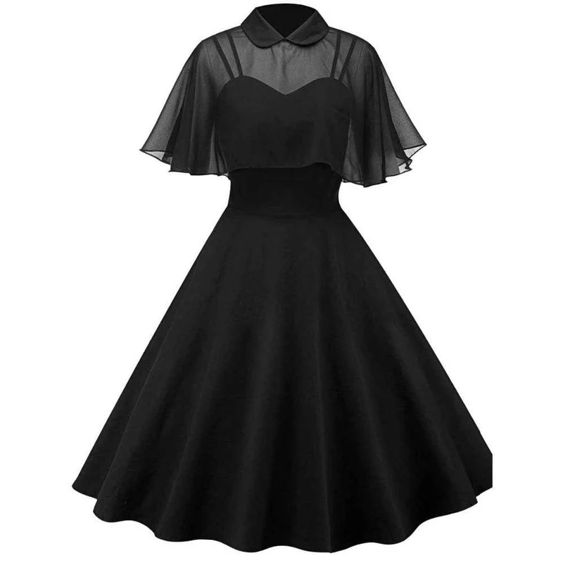 Frauen Gothic Spitze überlagert Cape Black Circle Kleid