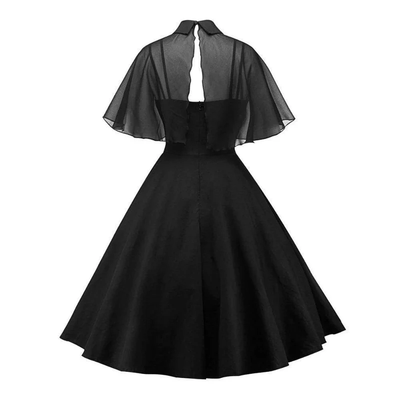 Frauen Gothic Spitze überlagert Cape Black Circle Kleid