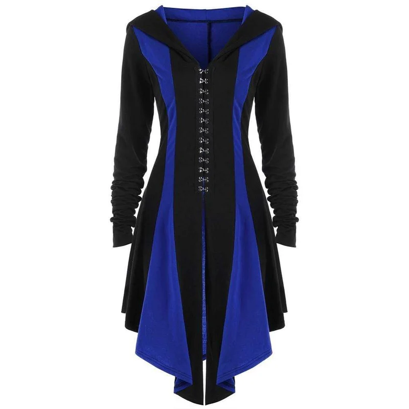 Frauen Gothic Buckles Full Sleeved Hooded unregelmäßigen Saum Strickjacke Mäntel