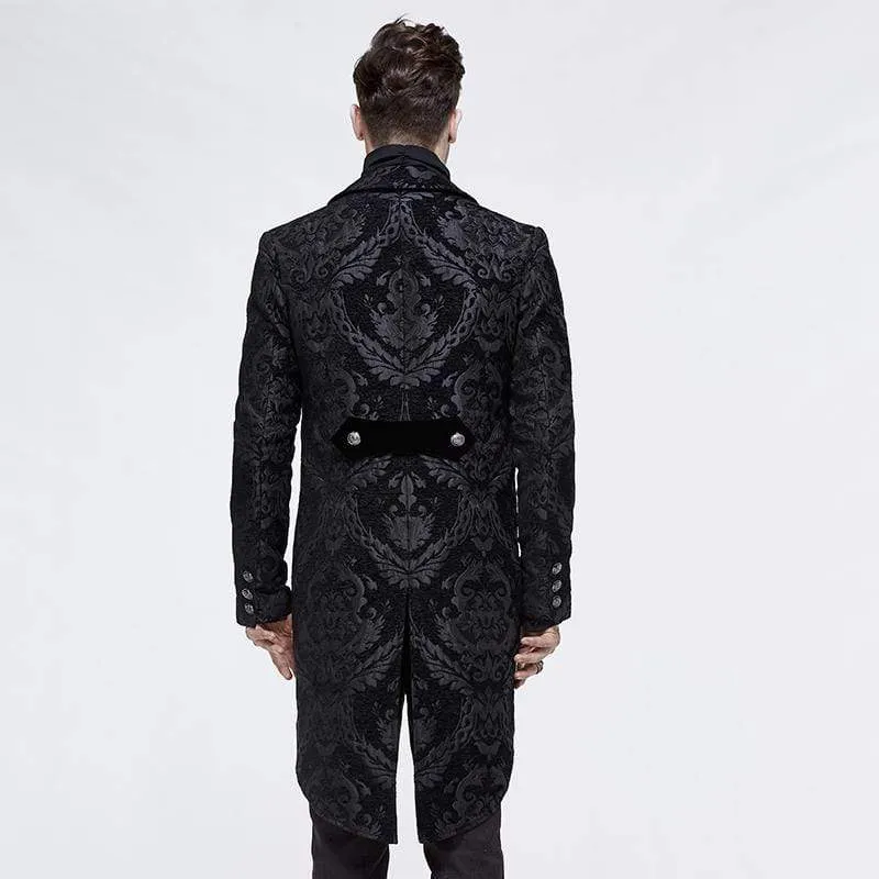 Herren Goth Jacquard Zweireiher Schwarz Schwalbenschwanz Mantel