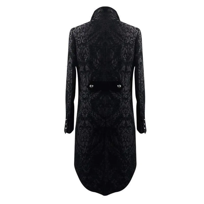Herren Goth Jacquard Zweireiher Schwarz Schwalbenschwanz Mantel