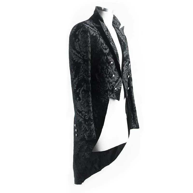 Herren Goth Jacquard Zweireiher Schwarz Schwalbenschwanz Mantel