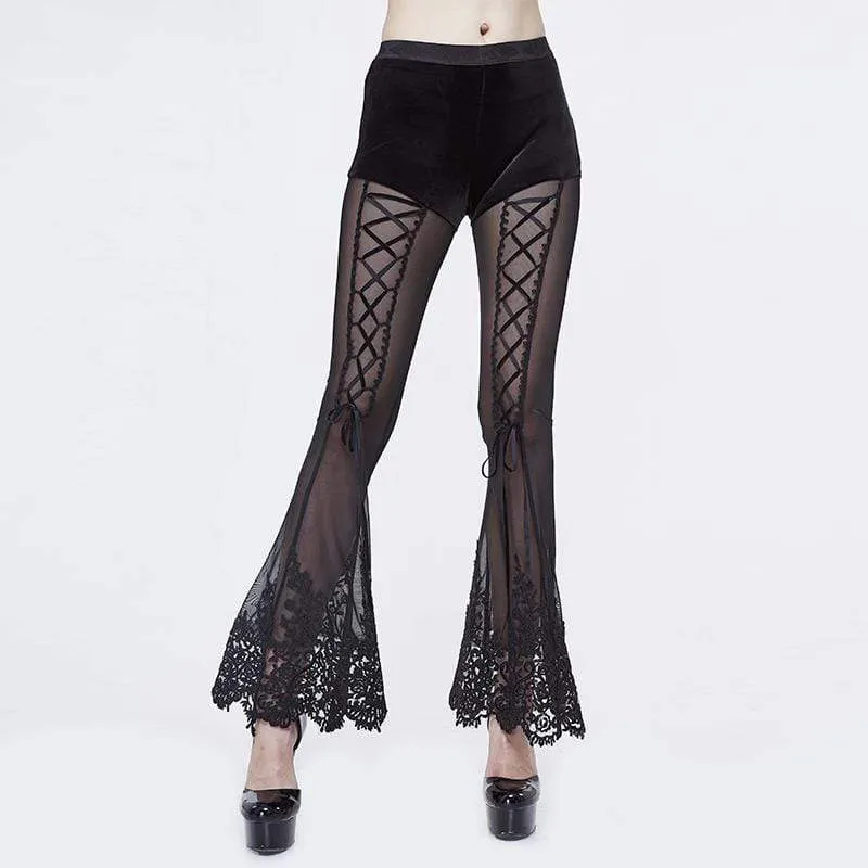 Damen Goth Floral Lace schiere Bell-Bottoms