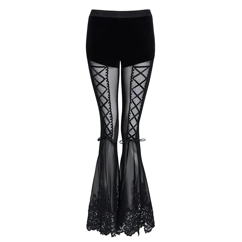 Damen Goth Floral Lace schiere Bell-Bottoms