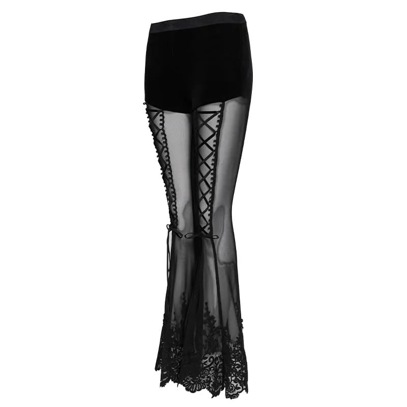 Damen Goth Floral Lace schiere Bell-Bottoms