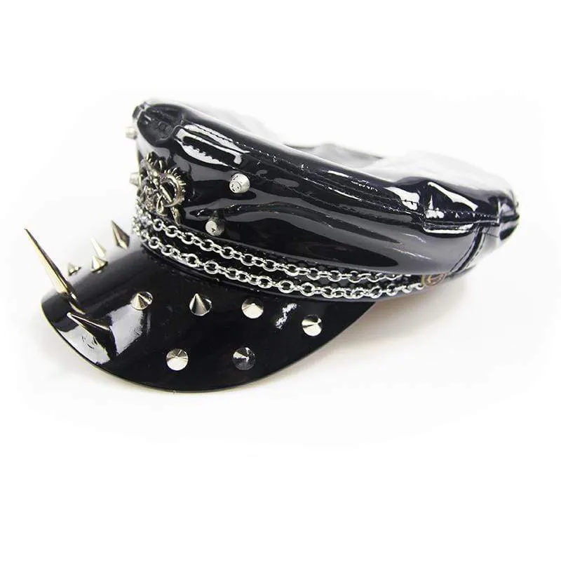 Damen Punk Nieten Schädel Kunstleder Cap