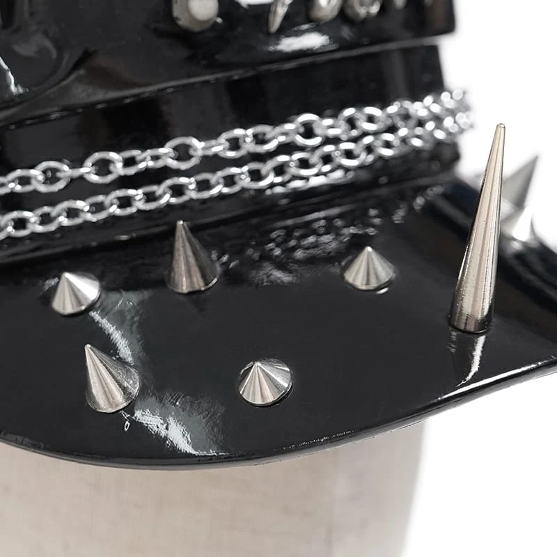 Damen Punk Nieten Schädel Kunstleder Cap