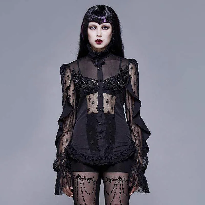 Frauen Goth Floral Lace Sheer Shirt